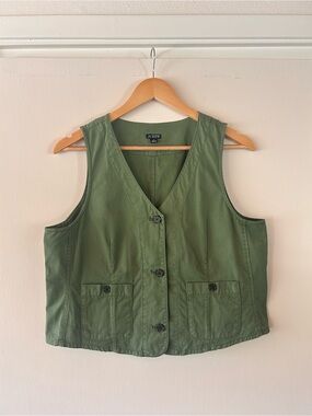 J. Crew Olive Green Button-Front Sleeveless Vest